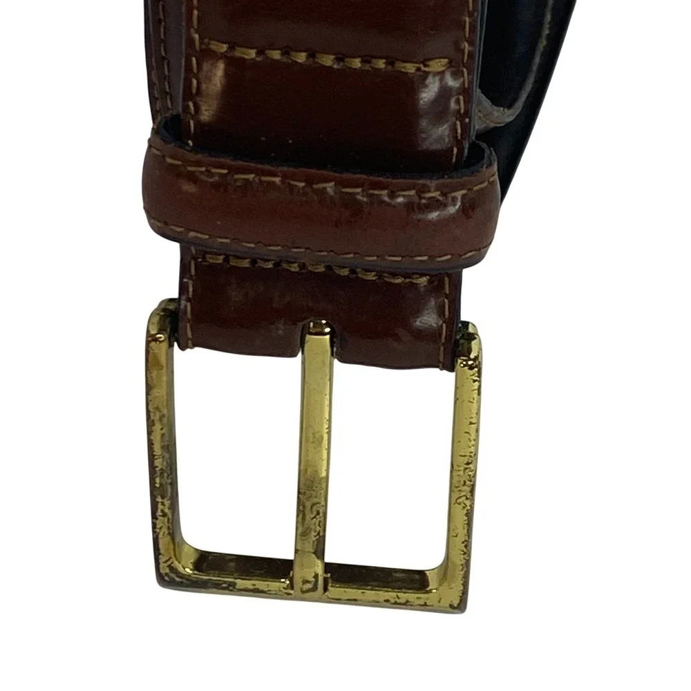Men's‎ Brown Italian Leather Belt XL Gold 42.5